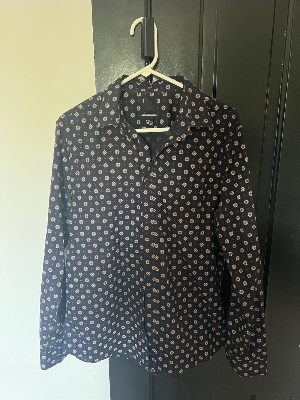 H&M Navy Button-Down Shirt with Small Floral Print